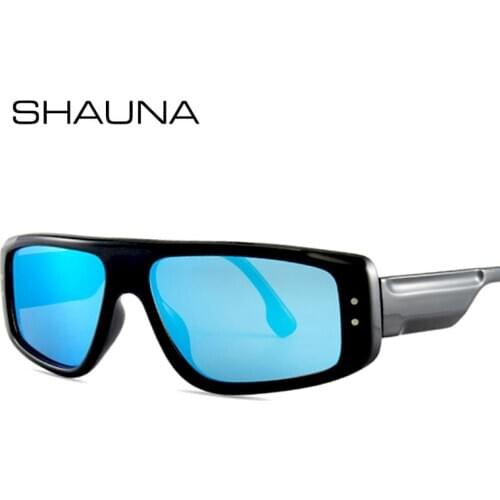 SHAUNA Rivets Retro Rectangle Sunglasses Women Fashion Mirror Goggle Shades Men UV400