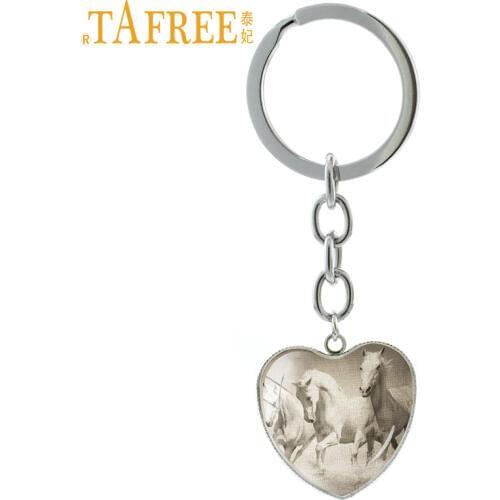 TAFREE trendy zinc alloy heart pendant keychain vintage key ring gothic animal pentium horse key chain jewelry HP721