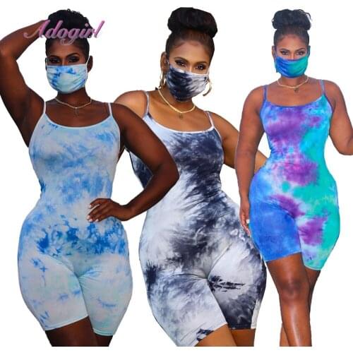 Womens Tie-Dye Printed Sleeveless Sling Playsuit Romper for Women Summer 2020 Female Sport Clothes Short Jumpsuit S-XXL
