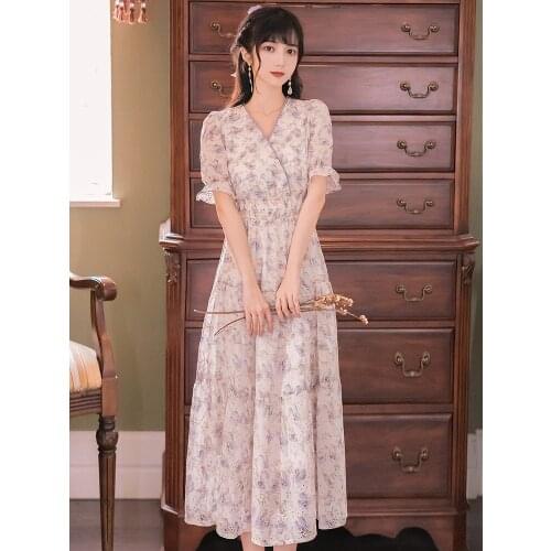 2020 new fashion womens clothing V-Neck Short Print Vintage dress women women dress