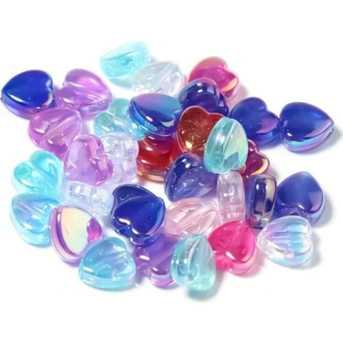 100Pcs/Lot Heart Acrylic Beads Mix Color Bule Red Pink For Jewelry Making DIY Bracelet Accessories