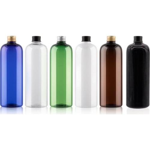 12pcs 500ml Black Amber Cosmetic Bottle With Aluminum Screw Cap Plastic Toner Container Oil Bottles 500cc Empty Cosmetic Liquids