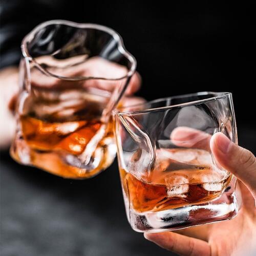 2PCS/Lot 245ml Whiskey Scotch Glass Irregular Wine Glasses Crystal Drinking Glasses Glassware Dishwasher Safe Tumbler Wine Cup