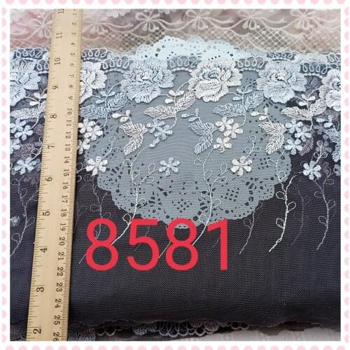 20cm 7.87inch Wide -15yards/Lot Grey Embroidered Floral Tulle Lace Trim,Mesh Embroidery Lace Trim