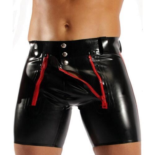 2016 Hot Sexy Male Black Faux Leather Vinyl Short Boxer Wetlook PU Clubwear Zipper Jockstrap Fetish Gay Men Underwear Underpants