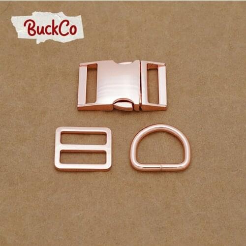25mm Rose Gold(metal buckle+Tri-Glid+D ring/set)for DIY student bags belts handmade dog collar webbing sewing premium accessory