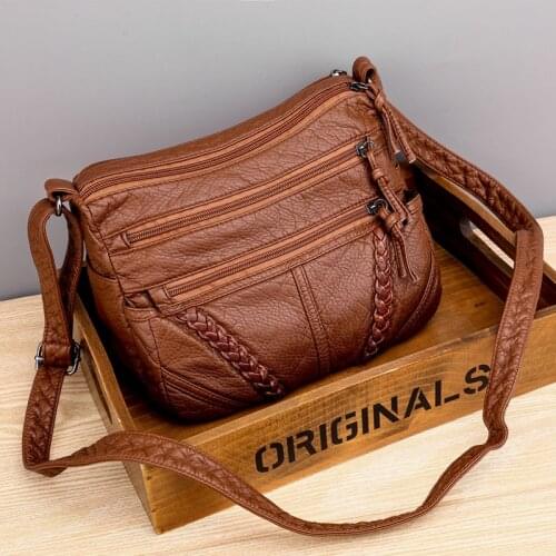Aliwood Double Zipper Retro Soft Leather Weave Women Shoulder Messenger Bags Designer Ladies Crossbody Bags Handbag High Quality