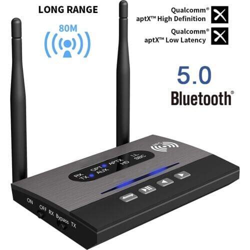 B22 Remote Bluetooth 5.0 Transmitter Receiver Bypass 3-in-1 Wireless Audio Adapter Supports APTX HD Low Latency Fiber