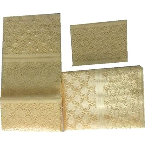 BlackWin 3 Pcs Set beaded Aso-Oke African Headtie,African Aso Oke Headtie beige For Head Wraps for women-J5