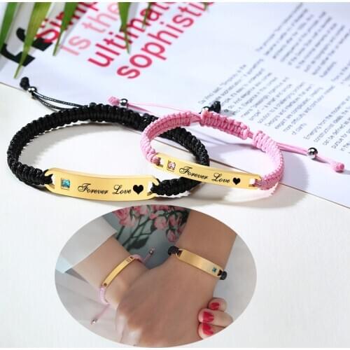 Women Men Bracelet Custom Engraving DIY Couple Bracelets Adjustable Hand-Made Braid Rope Bangles Personalized Valentines Day