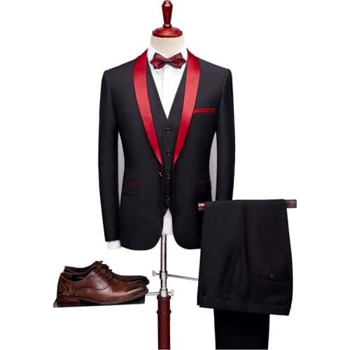 Brand Men Suit 2020 Wedding Suits for Men Shawl Collar 3 Pieces Slim Fit Burgundy Suit Mens Royal Blue Tuxedo Jacket