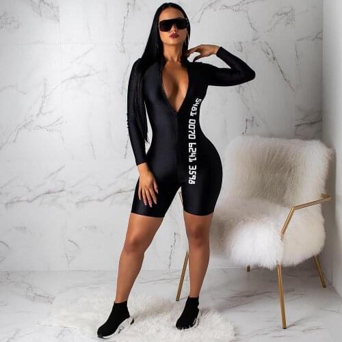 Black Bodycon Sexy Jumpsuit Shorts For Women Long Sleeve Fitness Rompers Womens Jumpsuit Female Streetwear Playsuit Women