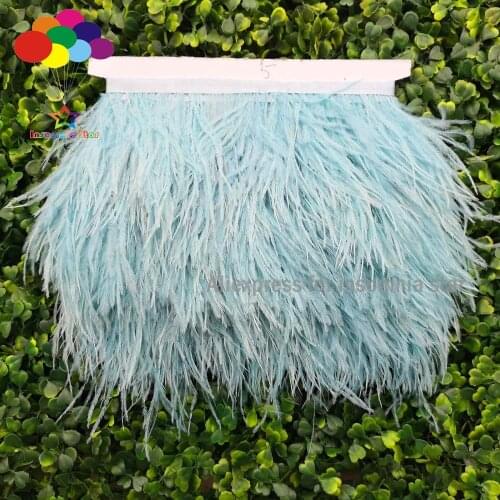 Baby blue Teal ostrich feather trimming fringe on Satin Header in DIY width Crafts decoration Satin Ribbon
