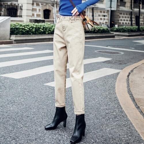 Spring autumn fashion women black High Waist Loose Denim Pants Khaki jeans Female Harem Pants Trousers boyfriend jeans Female