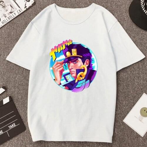 Jojo Jotaro Stardust Crusader Fashion Men Anime Tshirt Cool Kujo Jotaro Vintage Printed Summer Cotton Tops Cartoon Manga Tee