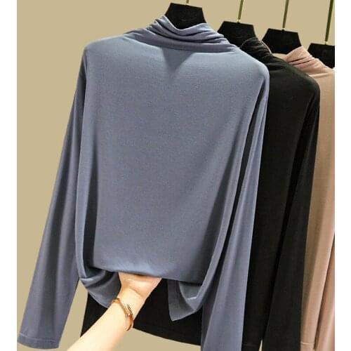 Modal High Neck Long Sleeve Basic T Shirt Women Autumn Winter New Korean Style T-shirt Thin Loose Large Size Women Y2k Tops