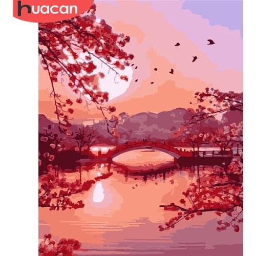 HUACAN Painting By Number Sunset Drawing On Canvas HandPainted Painting Art Gift DIY Pictures By Number Bridge Kits Home Decor