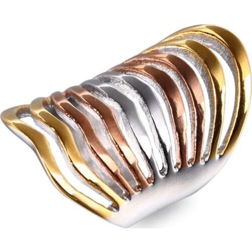 Korean Version Geometric Hollow Color Ring Stainless Steel Luxury Trend Big Rings For Women Party Fashion Jewelry Dropshipping