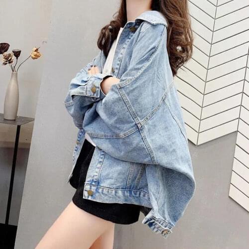 New Jacket Women Black Blue Denim Jacket Spring Autumn Jeans Coat Casual Harajuku Streetwear Female Vintage Jeans Coat HOWDFEO