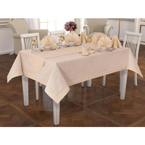 Land Of dowry Zara Linen 26 Piece Tablecloth Set Cream