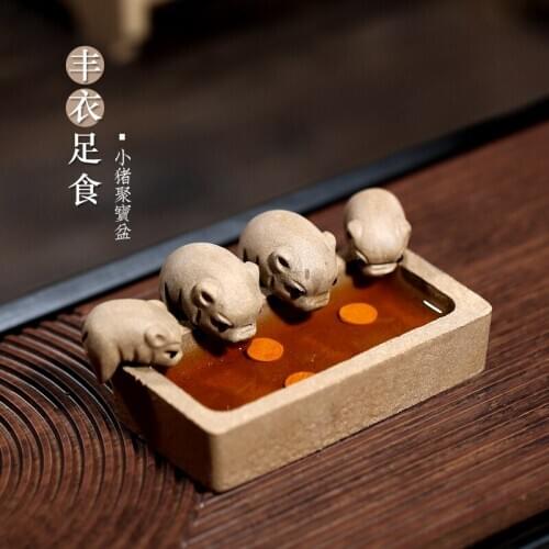 Trough handmade Yixing section mud purple sand four pig tea, playing with tea pet, providing enough food and clothing