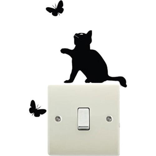 Cute Cat and butterfly interesting Switch Sticker vinyl switch decoration home decor decals waterproof Removable Wall Stickers