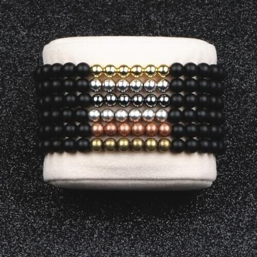New Gothic Vintage Bracelet 6mm Round Matte Stone Braid Copper Beads Viking Classic Style Charm Pulseras For Men Women Jewelry