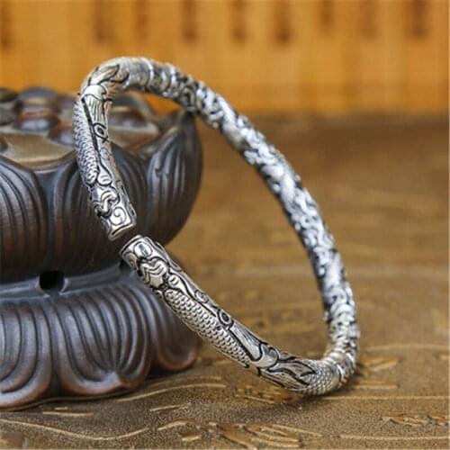 New Old Nine Door Silver Bracelet Star Same Paragraph Two Rings Retro Mens Leading Silver Bracelet Jewelry Accessories