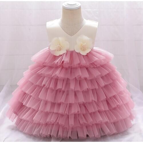2021 New Sprign Girls Flowers Tutu Dress for Toddler Baby Layered Party Gown Birthday Costume Clothing wholesale