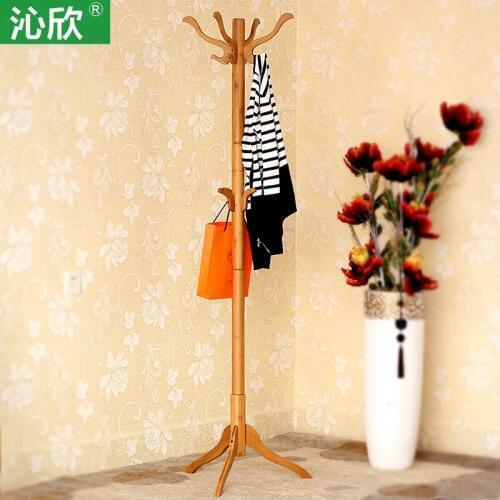 Simple bamboo wood interior fashion coat rack hangers floor coat rack multifunction Korean removable child