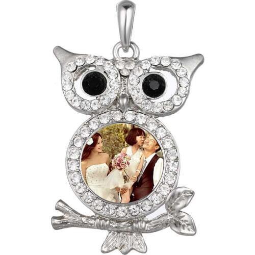 Button necklaces pendants for dye sublimation women owl necklaces pendant jewelry heat tranfer printing blank consumable