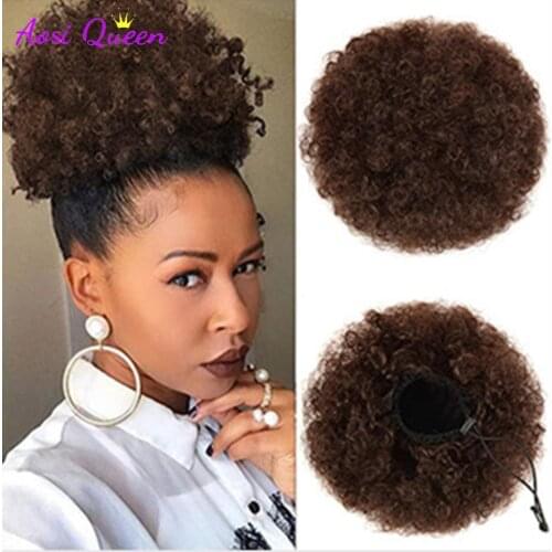 AS New Kinky Hair Bun Synthetic Claw Clip Ponytail Hair Extensions Drawsting Short Ponytail Fluffy Afro Short Hair Buns