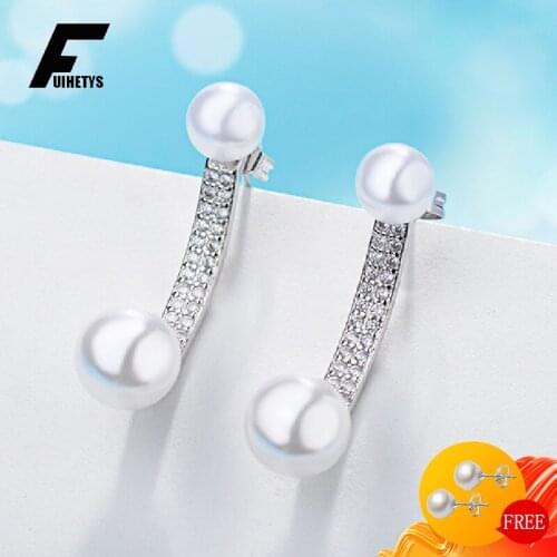 Luxury Pearl Earrings 925 Silver Jewelry Fashion Zircon Gemstone Drop Earring for Women Wedding Engagement Accessories Wholesale