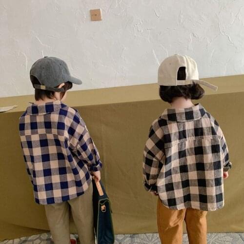 Autumn New Children Boys Girls Large Plaid Shirt Infant Baby Boy Long Sleeve Shirt Toddler Girls Cotton Loose Shirt Tops