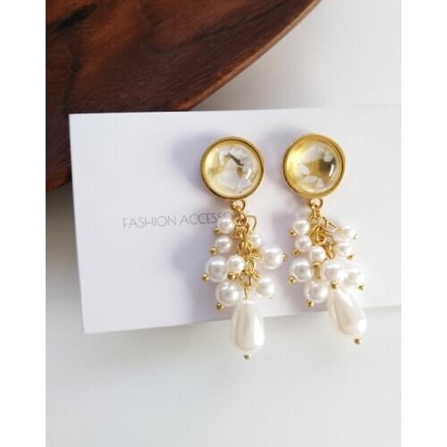 S925 needle Round Resin Earrings Fashion Jewelry Hot Selling Simulated White Pearls Dangle Drop Earrings For Women Jewelry Gift