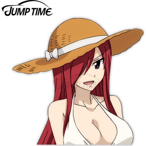 Jump Time Fairy Tail Erza Scarlet Sexy Cute Anime Girl Vinyl Decal Waifu Peeker Big Head Car Stickers