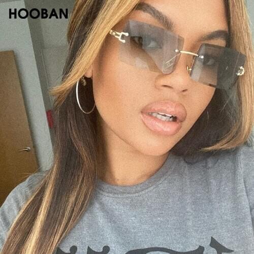 HOOBAN 2020 Popular Rimless Sunglasses Women Men Brand Designer Rectangle Female Sun Glasses Fashion Shades Eyewear UV400
