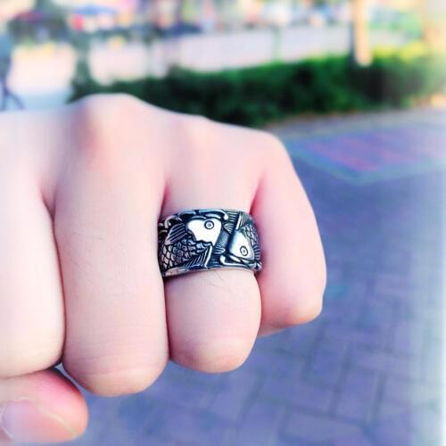 Steel soldier Embossed fish ring stainless steel vintage animal jewelry new arrivals as gift bring luck