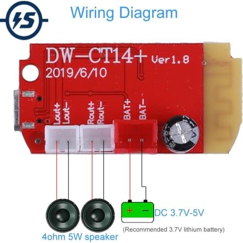 Stereo Bluetooth Board CT14 Micro 5.0 Power Amplifier Module 5VF 5W+5W Mini with Charging Port for Refitting Idle Sound Box