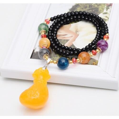 Bohemia Sweater Chain Big Pendants Fook Literal long Necklaces for women charm Colored beads geometry jewelry girl Boho style