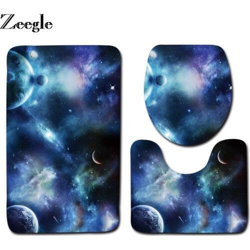 Zeegle Toilet Set Absorbent Toilet Pedestal Rug Foot Mat Non Slip Bathroom Doormat Shower Mat Washable Flannel 3pcs Bath Mat Set
