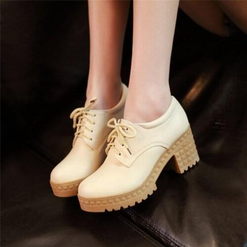 YMECHIC 2020 Spring Fashion Sweet Chunky Block High Heels Pumps Daily Goth Punk Women Shoes High Heel Platform Lace Up Pink Blue