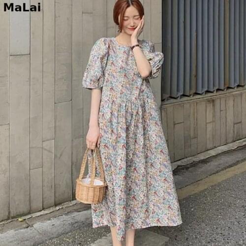 Lolita Dress Floral Printed Women French Style Vintage Half Puff Sleeve 2021 Summer Girl Tender Fairycore Vestidos Kawaii Dress