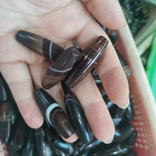 10Pcs/Lot Natural Sardonyx Dzi Beads Striped Loose Beads Dark Brown Brown Black Temperament Stone DIY Materials