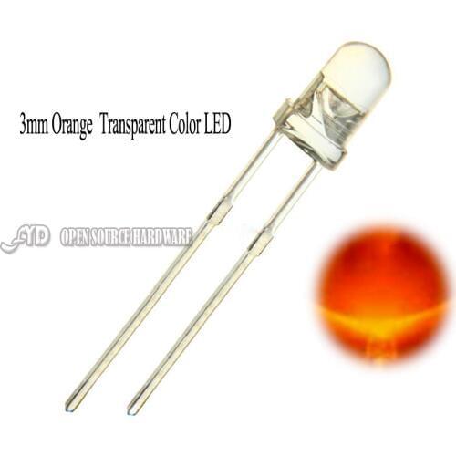 100pcs Water Clear LED 3mm Orange Round Light-Emitting Diode Through Hole Super Bright LED Light Lamp