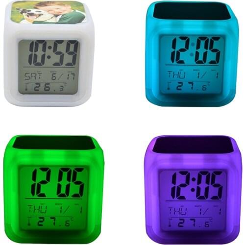 12PCS Sublimation Blank Digital LED Color Change Alarm Clock with Thermometer MultiFunction DIY Gift Electronic Clock