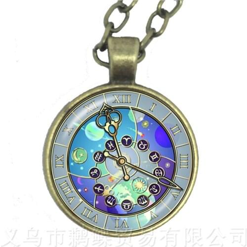 Twelve Constellations Galaxy Zodiac Glass Dome Pendant Necklace (Birthday, Star Sign, Horoscope) Constellations Sweater chain