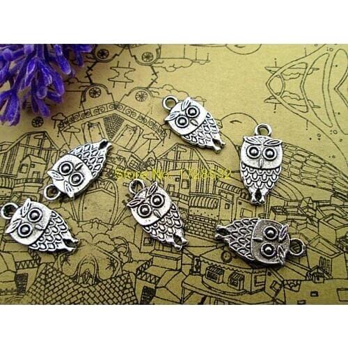 20pcs Mini Owl Charms -Antique silver Bird Beads and Charms Pendants 9x18mm