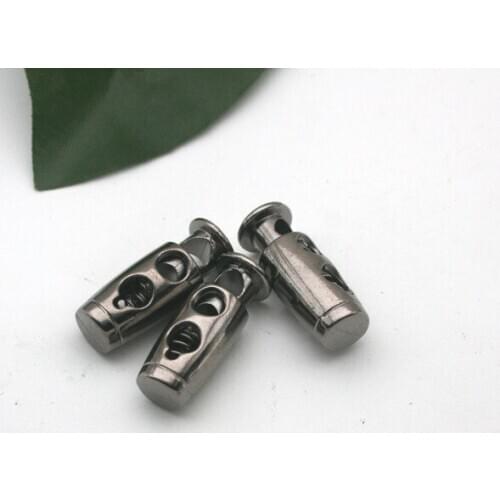 50 pcs / lot STP-016 round metal alloy stoppers toggle cord locks Drawstring lock with two holes black nickle