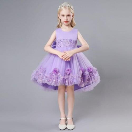 Baby Girl Flower Sequins Dress Kids Bridemaid Wedding Dresses For Children Bule Tulle Gowns Girls Boutique Party Elegant Frocks